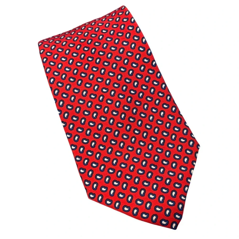Brooks Brothers Makers Red Silk Micro Paisley Teardrop Tie Made in USA Mens